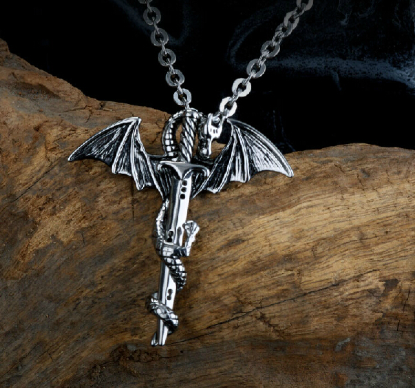 Retro Dragon Sword Necklace Pendant With Chain